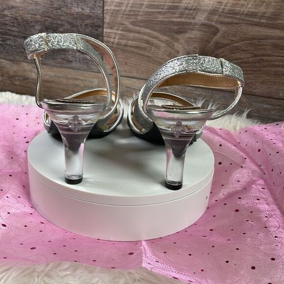 Mootsies Tootsies Strappy Silver Glitter Dress Clear Heel Sz 61/2 NWOT Old Stock - Picture 5 of 17